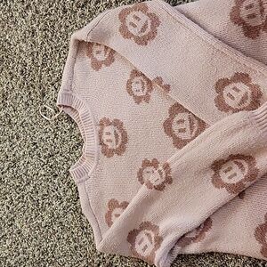Cropped pink rose flower sweater size small womens